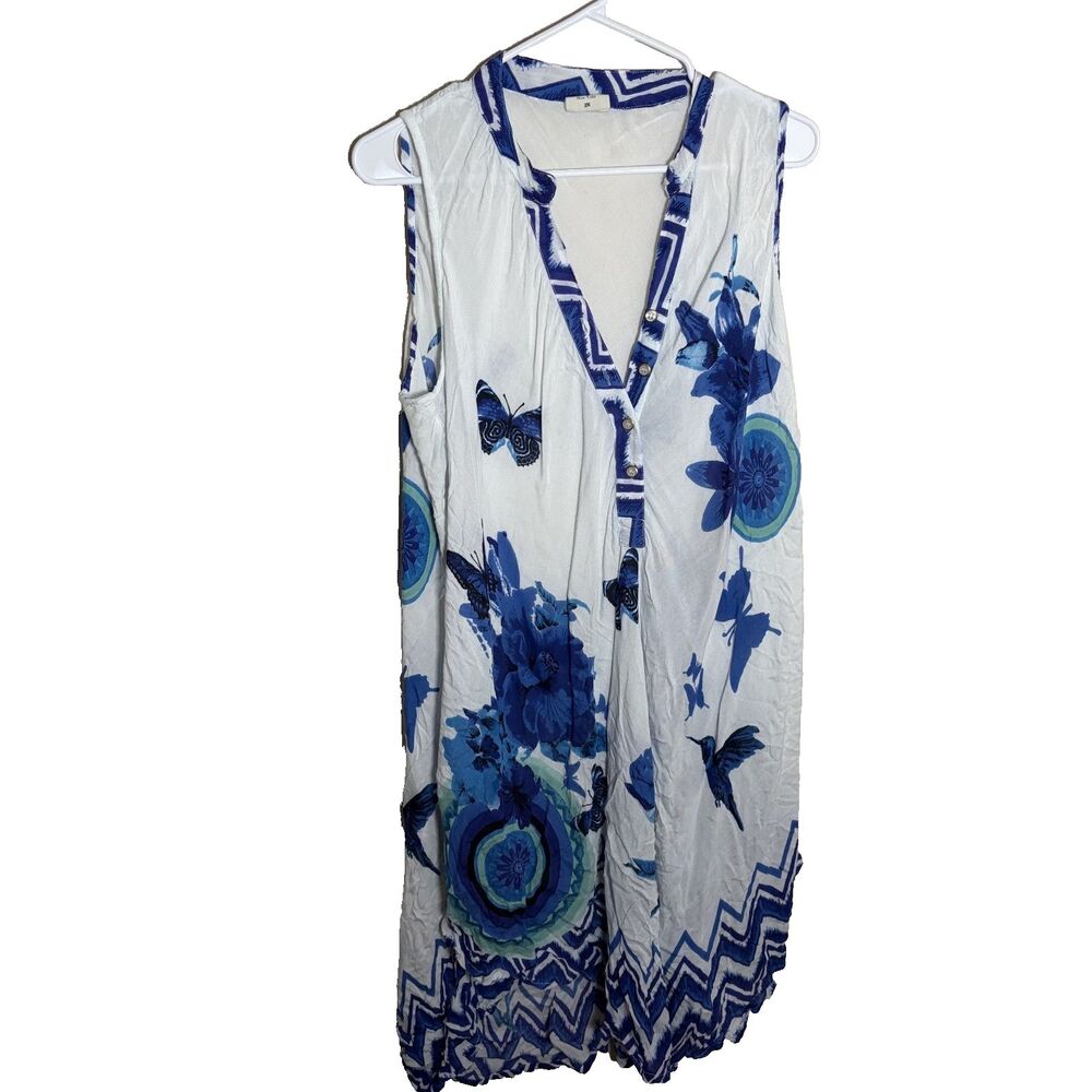 Seven Islands Dress Women's 2X V-Neck Butterfly Boho Shift Sleeveless Summer